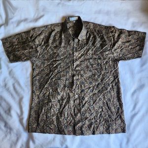Piankusol Men's Size XL Brown Pattern Short Sleeve Button Up Shirt Front Pocket